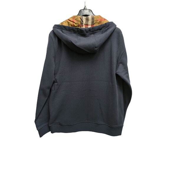 Burberry Men’s 'Hove' Check Embroidery Logo Hoodie Navy Black M 8084770 - Picture 3 of 9